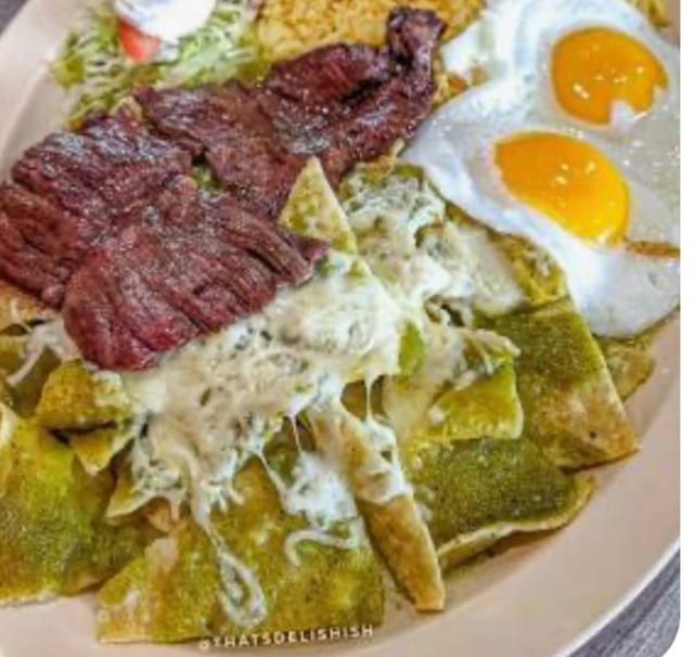 Chilaquiles with Egg & Carne Asada.