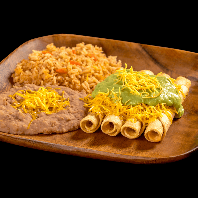 Rolled Tacos with Guac & Cheese.
