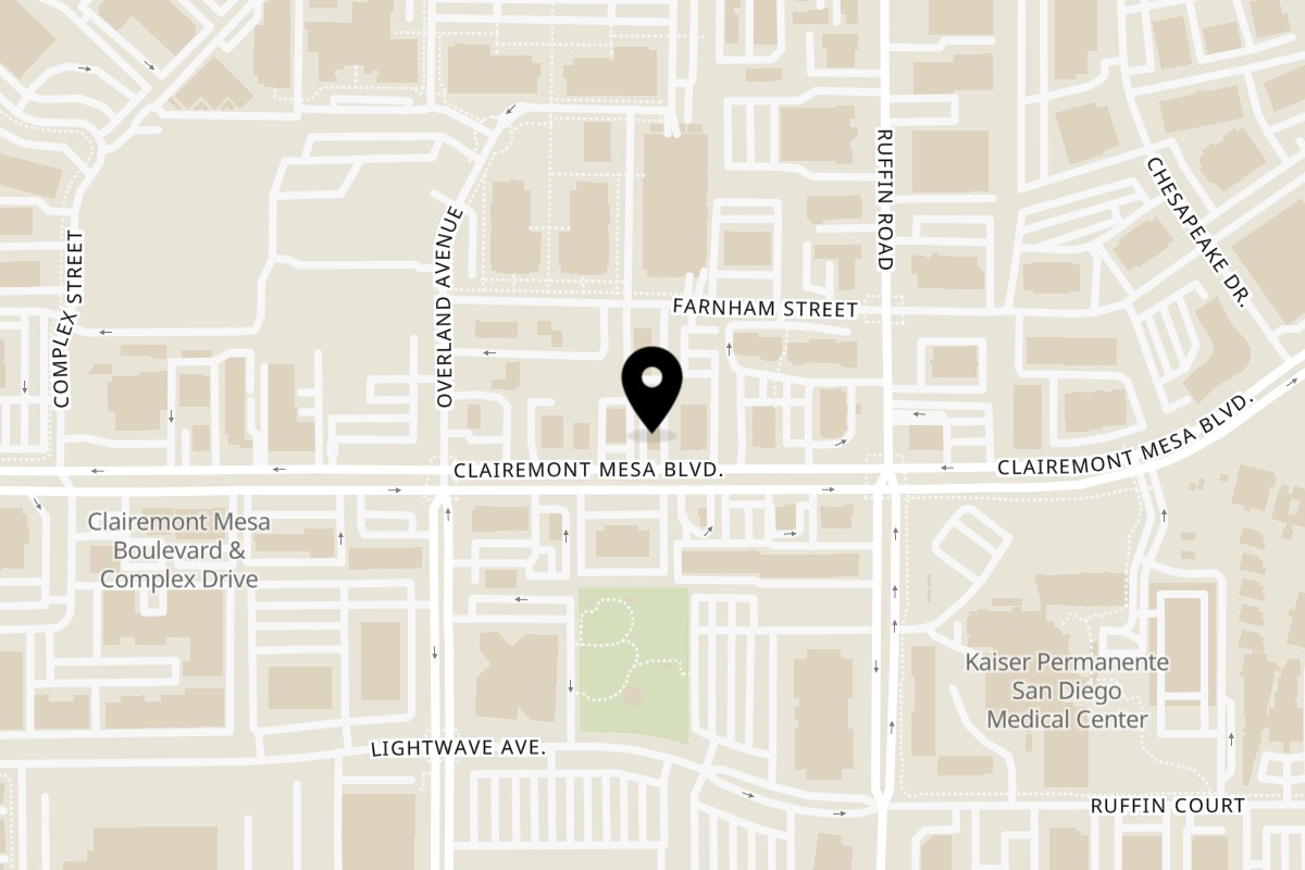Map showing the location of Filiberto’s Mexican Food on 9290 Clairemont Mesa Blvd in San Diego